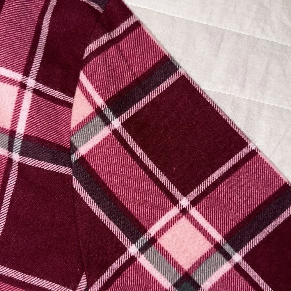 Erxeelo 12-14 Burgundy Pink Plaid Flannel 💯Cotton Pajama Sleep Long Sl Shirt